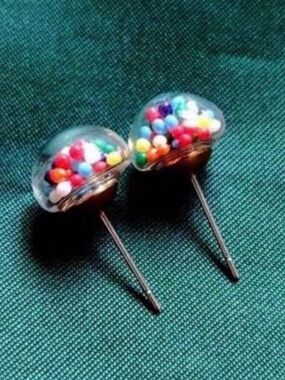 Cupcake Sprinkles- Rainbow Free-Float Clear Cage Clear Balls Kawaii Dessert Stud